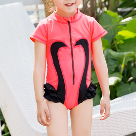 Girl’s Print Zipper Black Swan Trendy Swimwear