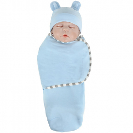 Baby Cotton Swaddle Sleeping Bag and Hat