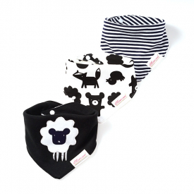 3-pack Sheep Print Striped Cotton Bibs