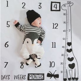 Giraffe Print Monthly Baby Milestone Blanket Photography Background Prop(not Include Black Frames)