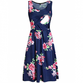 Chic Floral Print Sleeveless Nursing Dress