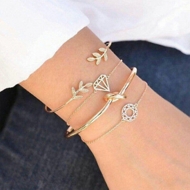4-pack Retro Leaves Hollow out Bracelet Set