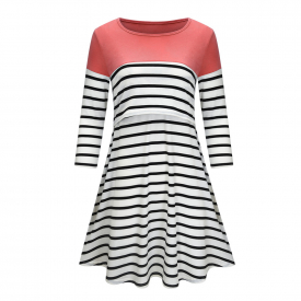 Casual Striped Long-sleeve Nursing Dress