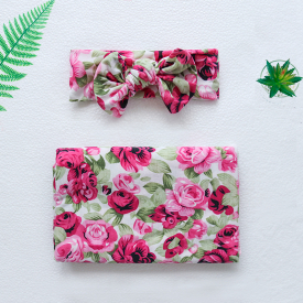 Allover Floral Blanket Swaddle and Headband Set