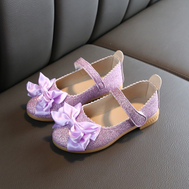 Toddler Elegant Sequined Allover Bowknot Decor Velcro Princess Dancing Mary Jane Shoes