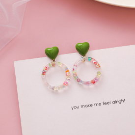 Candy Color Heart Circle Earrings