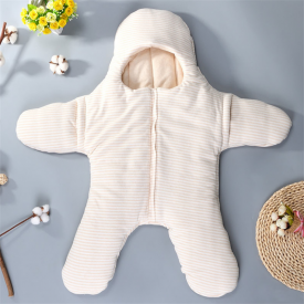 Striped Zip-up Fleece-lining Hooded Sleeping Bag