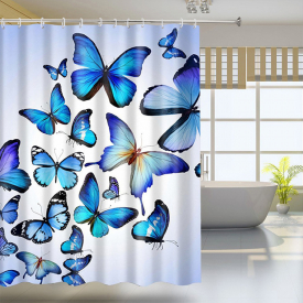 Butterfly Print Waterproof Polyester Shower Curtain