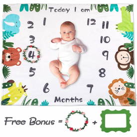 Animal Print Flannel Baby Milestone Blanket Photography Prop ( Include Garland Photo Frame)