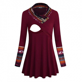 Stylish Boho Long-sleeve Nursing Dress