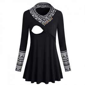 Stylish Boho Long-sleeve Nursing Dress