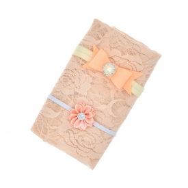 3-piece Lace Floral Design Baby Photography Prop Wrap and Hairbnad Set