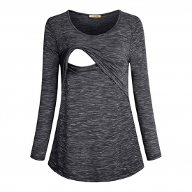 Casual Solid Nursing Long-sleeve Nursing Tee