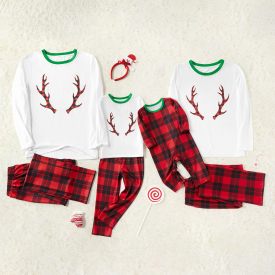 Family Matching Antler Plaid Christmas Pajamas Sets