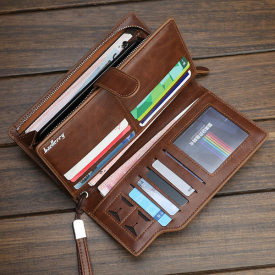 Mens PU Long Wallet Business Portable Cash Card Clutch Bag
