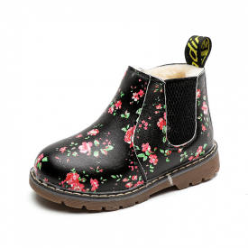 Toddler Girl Pretty Floral Print Fleece-lining Leather Boots