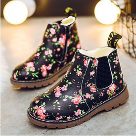 Toddler Girl Pretty Floral Print Fleece-lining Leather Boots