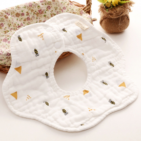Bee Animal Print Softness Cotton Baby Rotatable Waterproof Bibs