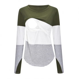 Casual Colorblock Long-sleeve Nursing Tee