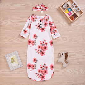 Letter Print Long-sleeve Sleeping Bag and Hairband Set for Baby