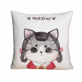 Freehand Sketch Cat Suede Printed Pillowcase