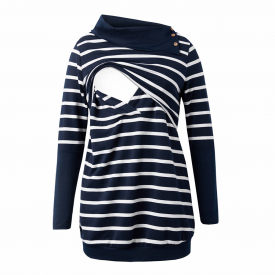 Stylish Striped Long-sleeve Nursing Top