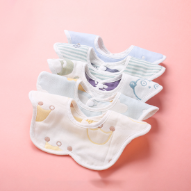 5-piece Cartoon Print Cotton Lovely Rotatable Waterproof Baby Bibs