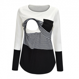 Casual Color Blocked Long-sleeve Nursing Top