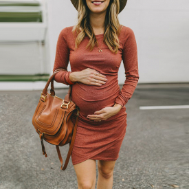 Trendy Solid Long-sleeve Maternity Dress