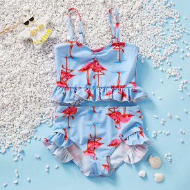 2-piece Baby / Toddler Girl Flamingo Print Top and Ruffled Bottom Swimsuit Set