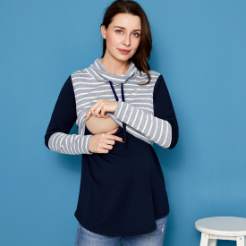 Stylish Striped Long-sleeve Nursing Hoodie