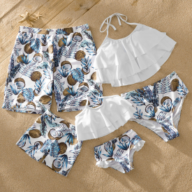 Mosaic Family Matching Coconut Ruffle Halter Swimsuits