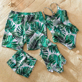 Allover Plant Print Matching Family Swimsuits