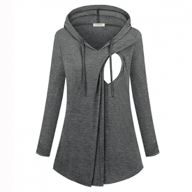 Casual Solid Long-sleeve Nursing Hoodie