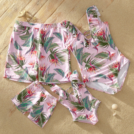 Mosaic Ruffled Collar Floral Print Matching Swimsuits