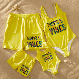 Tropical Flower Alphabet Printed Matching Swimsuits