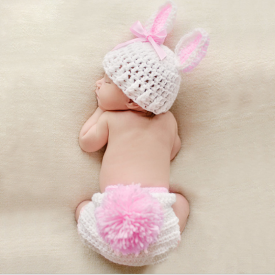 Baby Knitted Rabbit Design Photography Props Diaper and Hat Set