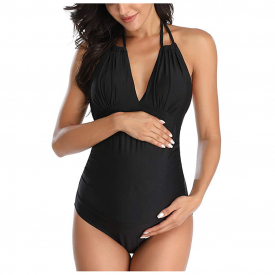 Stylish Solid Halter Maternity One-piece Swimsuit