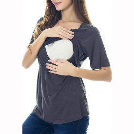 Casual Solid Short-sleeve Nursing Tee