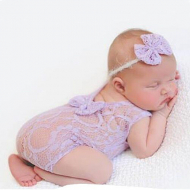 2-piece Lace Baby Photography Prop Jumpsuit and Headband Set