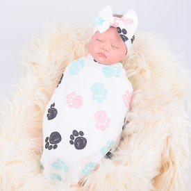 Lovely Palm Print Baby Sleeping Blanket Headband Set