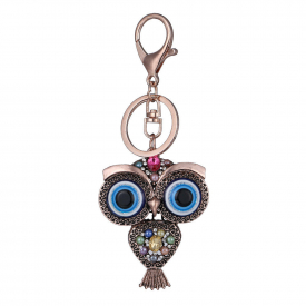 Vintage Owl Rhinestones Keychain Rings Holder