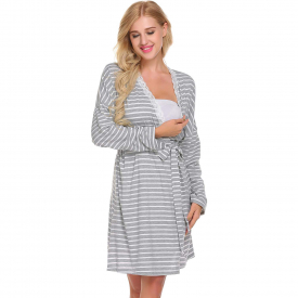 Cozy Striped Long-sleeve Nursing Robe