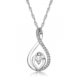 Mother’s Day Silver Mother and Child Love Heart Pendant Necklace Gifts