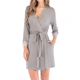 V Neck Long-sleeve Lace Modal Pajama