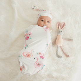 Adorable Floral Bird Print Sleeping Bag and Hat Set