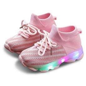 Toddler / Kid Solid Fly- Knitted  LED Athletic Shoes