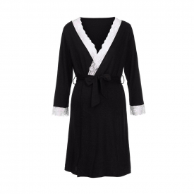 Cozy Solid Crop-sleeve Maternity Robe