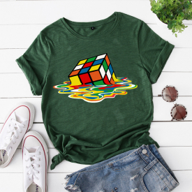 Casual Cube Printed Short-sleeve Loose Tee