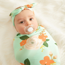 Floral Print Swaddle and Headband Set